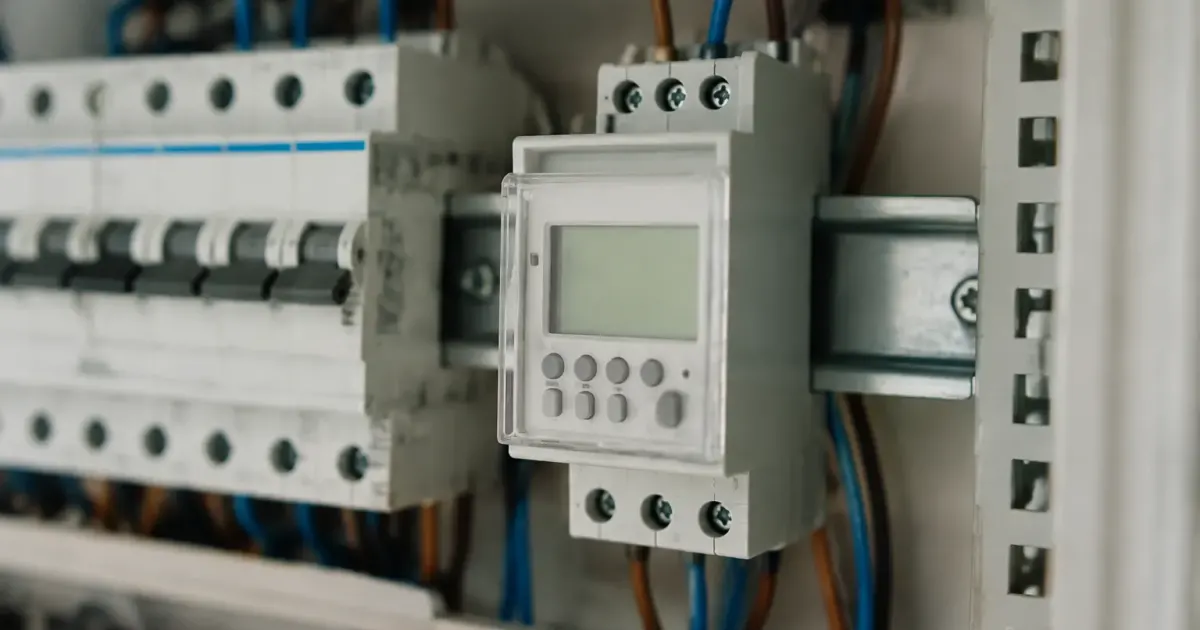 Horloge programmable blanche fixee sur rail DIN