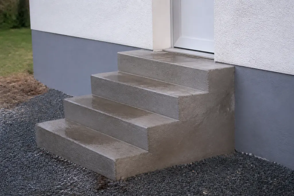 Marches beton gris escalier facade maison exterieure
