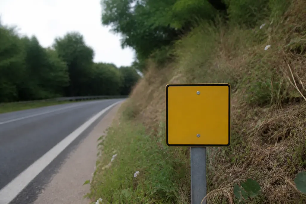 Panneau de vigilance jaune au bord de la route