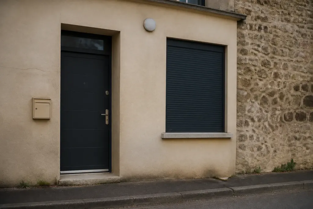 Porte blindee avec serrure trois points et volets clos