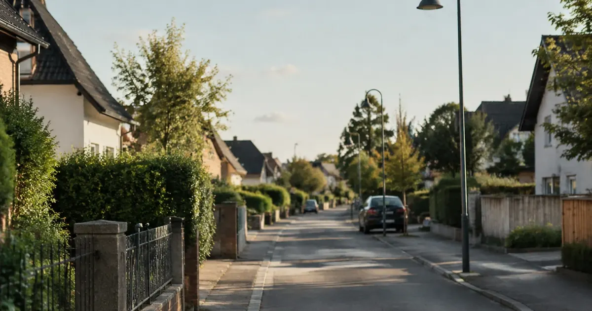 Rue résidentielle calme bordée de maisons et lampadaires